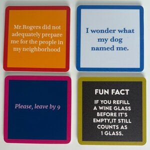 DRINKS ON ME COASTERS! Conversation starters for sure! Set of four. Brand new.